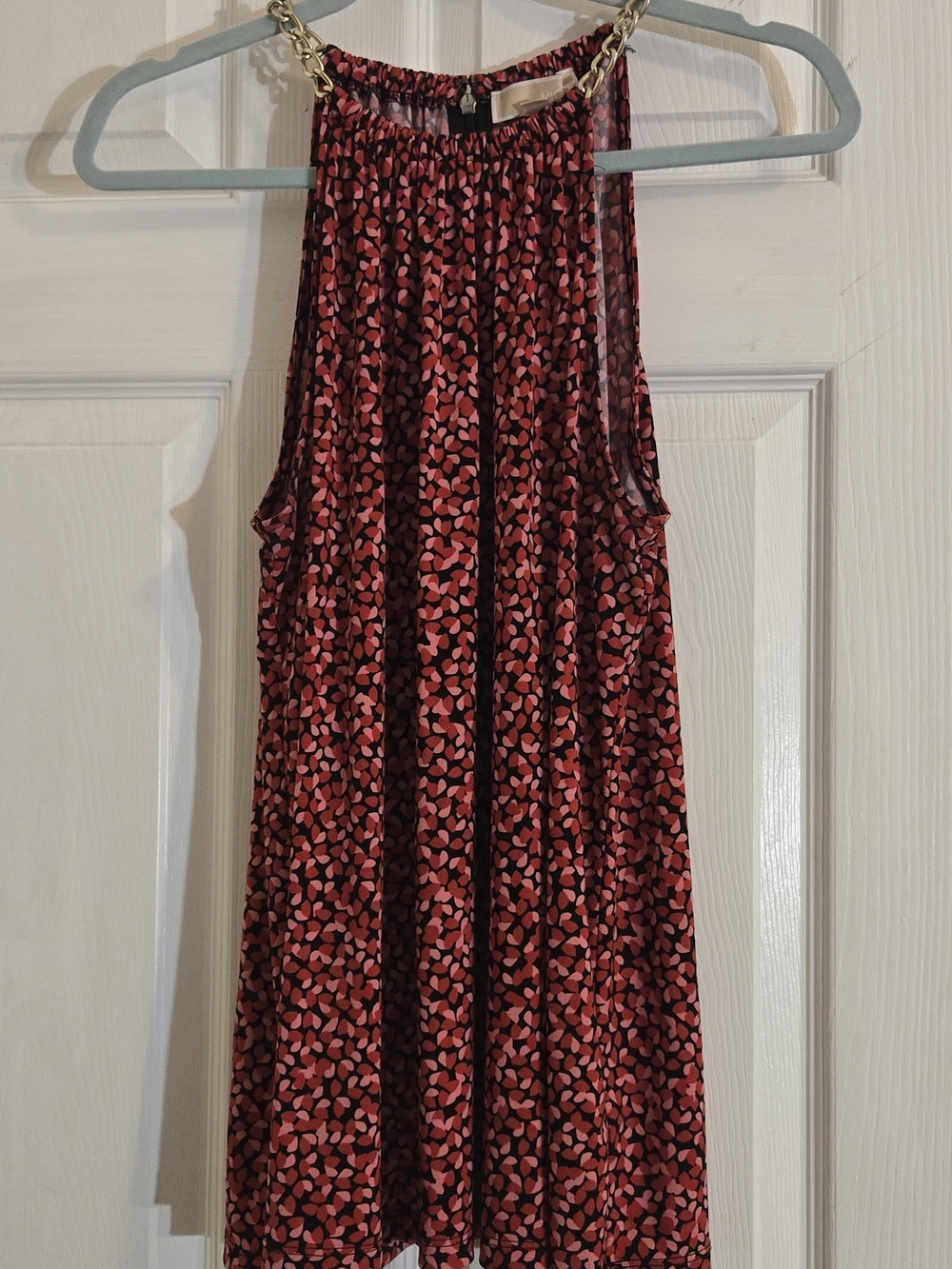 Michael Kors Red and Black Halter Chain-Neck Blouse